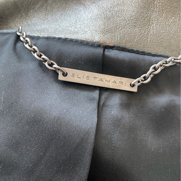 EUC Elie Tahari metallic silver grey leather jacket with silky black lining XS - Picture 13 of 13